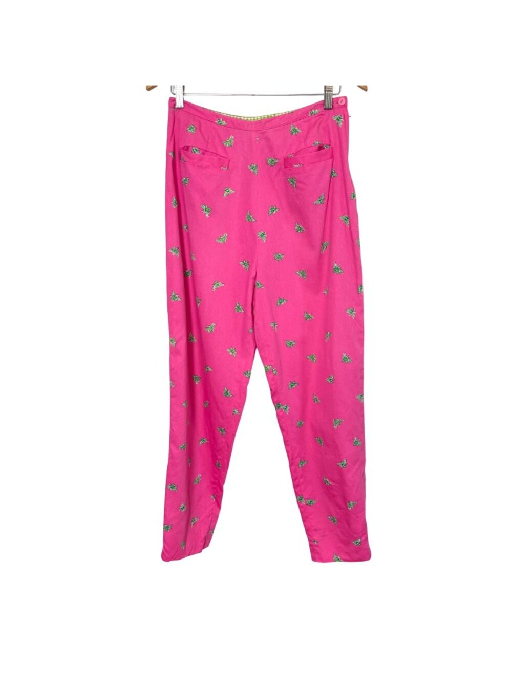 Vintage Lilly Pulitzer Bumble Bee Ankle Pants Womens 12 Pink Green Preppy